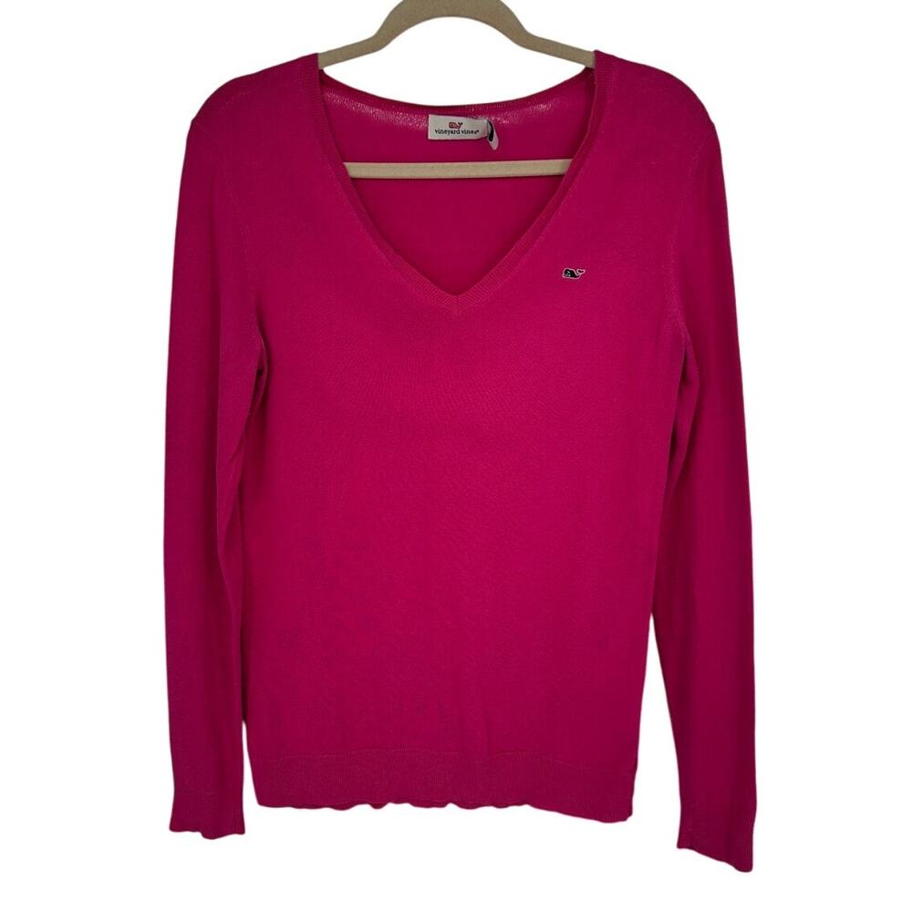 Vineyard Vines Pink V-Neck Sweater Long Sleeve Whale Logo Winter Breathable XS